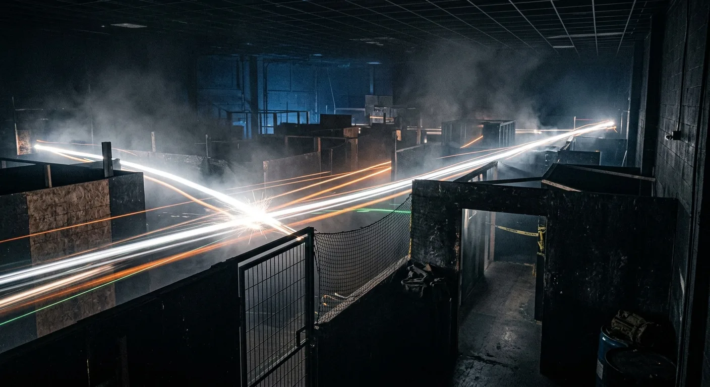 Recreational airsoft arena with light trails